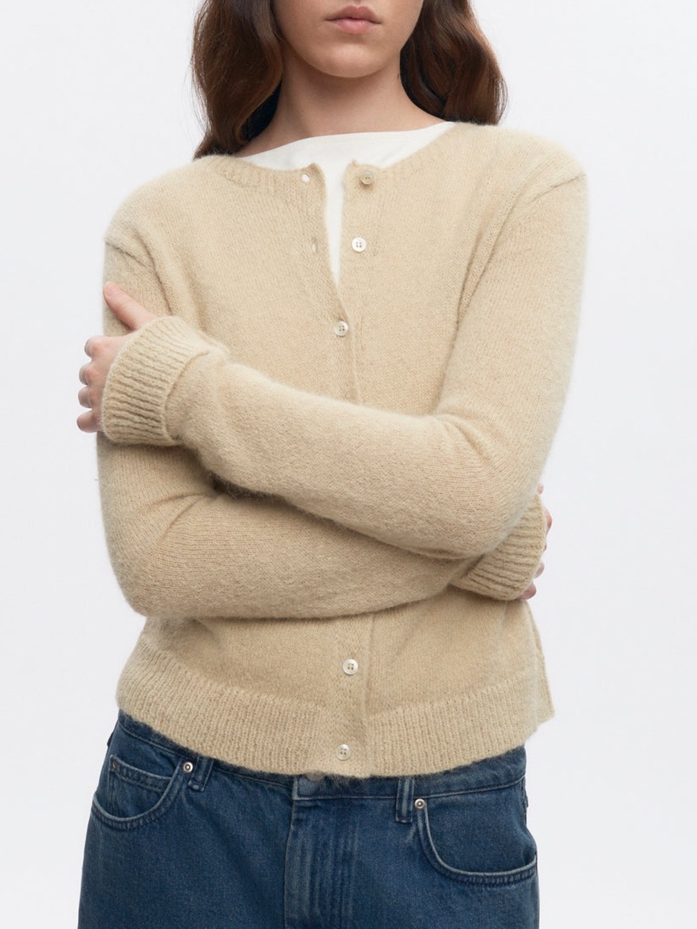 KOTN Baby Suri Alpaca Noor Fuzzy Cardigan in Sand Women’s Size XL